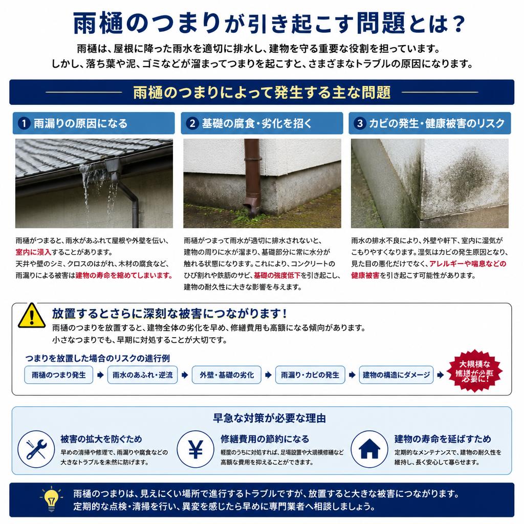 雨樋のつまりが引き起こす問題