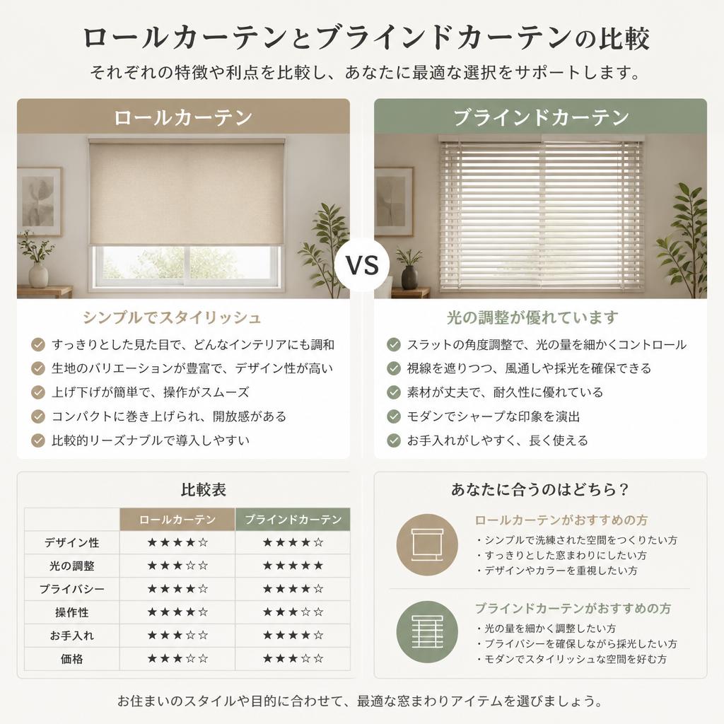 ロールカーテン vs ブラインドカーテン